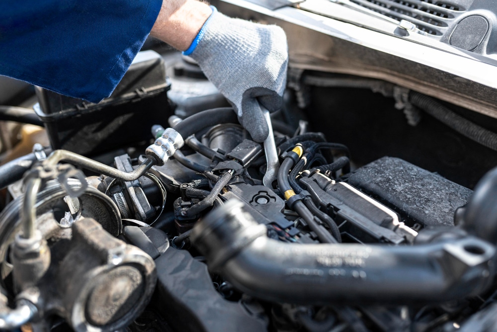 Certified technician replacing a radiator hose during a cooling system service in Tampa, FL